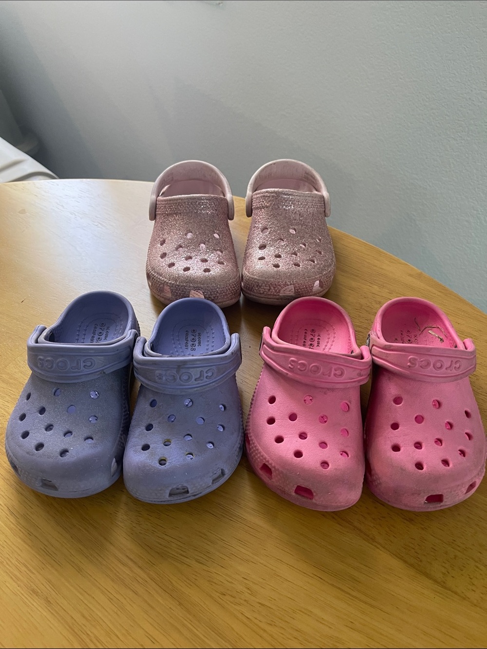 Bundle of CROCS Kids Clogs. Lot in Pink, Purple & Pink Glitter